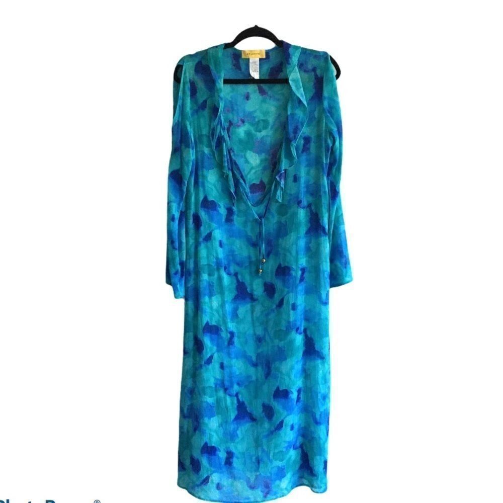 St John Silk Watercolour Print Tunic Maxi Dress Blue XS